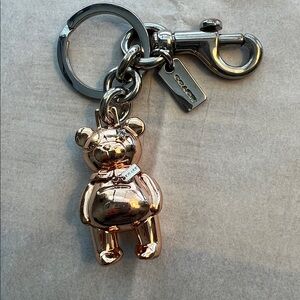 Coach Rose Gold Teddy Bear Keychain Bag Charm